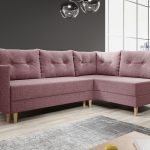 Narożnik z funkcją spania Baldur L prawy z pojemnikiem na pościel różowa plecionka