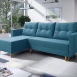 Narożnik z funkcją spania Baldur L-kształtny z pojemnikiem na pościel turkusowa plecionka