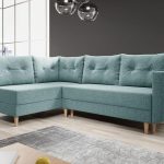 Narożnik z funkcją spania Baldur L lewy z pojemnikiem na pościel miętowa plecionka