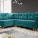 Narożnik z funkcją spania Baldur L lewy z pojemnikiem na pościel turkusowa plecionka