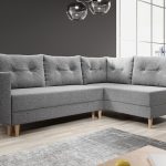 Narożnik z funkcją spania Baldur L prawy z pojemnikiem na pościel jasnoszara plecionka