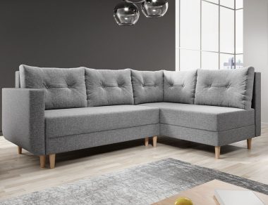 Narożnik z funkcją spania Baldur L prawy z pojemnikiem na pościel jasnoszara plecionka