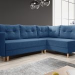 Narożnik z funkcją spania Baldur L prawy z pojemnikiem na pościel granatowa plecionka