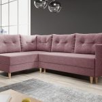 Narożnik z funkcją spania Baldur L lewy z pojemnikiem na pościel różowa plecionka