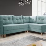 Narożnik z funkcją spania Baldur L prawy z pojemnikiem na pościel miętowa plecionka