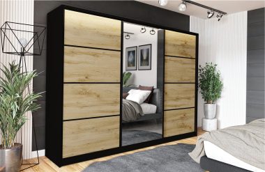 Szafa przesuwna VIP 270 cm z lustrem i szufladami dąb wotan