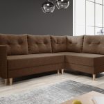 Narożnik z funkcją spania Baldur L prawy z pojemnikiem na pościel brązowa plecionka