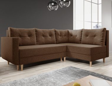 Narożnik z funkcją spania Baldur L prawy z pojemnikiem na pościel brązowa plecionka