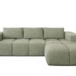 Narożnik z funkcją spania Flavio prawy L-kształtny z pojemnikiem na pościel szarozielona plecionka