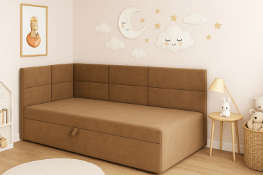 Łóżeczko dziecięce z pojemnikiem na pościel Kaja 80×190 jasnobrązowy welur