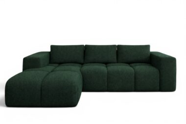 Narożnik z funkcją spania Flavio lewy L-kształtny z pojemnikiem na pościel ciemnozielona plecionka