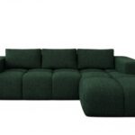 Narożnik z funkcją spania Flavio prawy L-kształtny z pojemnikiem na pościel ciemnozielona plecionka