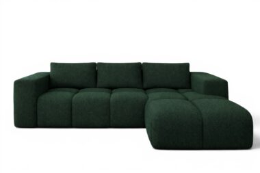 Narożnik z funkcją spania Flavio prawy L-kształtny z pojemnikiem na pościel ciemnozielona plecionka