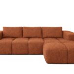 Narożnik z funkcją spania Flavio prawy L-kształtny z pojemnikiem na pościel miedziana plecionka