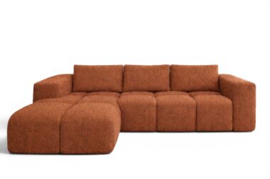 Narożnik z funkcją spania Flavio lewy L-kształtny z pojemnikiem na pościel miedziana plecionka