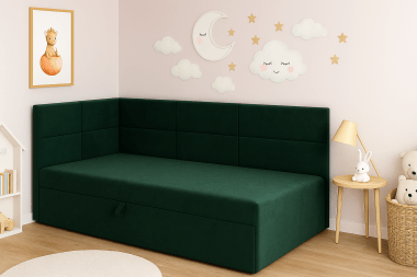 Łóżeczko dziecięce z pojemnikiem na pościel Kaja 80×200 butelkowa zieleń welur