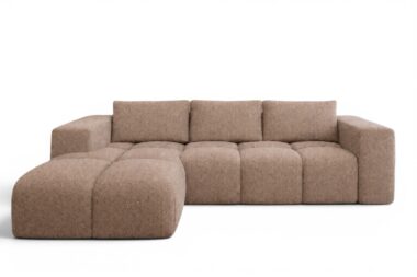 Narożnik z funkcją spania Flavio lewy L-kształtny z pojemnikiem na pościel beżowa plecionka