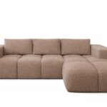 Narożnik z funkcją spania Flavio prawy L-kształtny z pojemnikiem na pościel beżowa plecionka