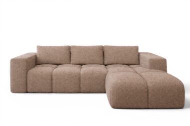 Narożnik z funkcją spania Flavio prawy L-kształtny z pojemnikiem na pościel beżowa plecionka