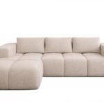 Narożnik z funkcją spania Flavio lewy L-kształtny z pojemnikiem na pościel jasnobeżowa plecionka