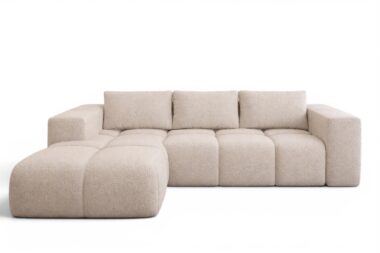 Narożnik z funkcją spania Flavio lewy L-kształtny z pojemnikiem na pościel jasnobeżowa plecionka