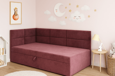 Łóżeczko dziecięce z pojemnikiem na pościel Kaja 100x200 bordowy welur