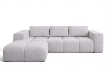 Narożnik z funkcją spania Flavio lewy L-kształtny z pojemnikiem na pościel jasnoszara plecionka