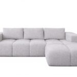 Narożnik z funkcją spania Flavio prawy L-kształtny z pojemnikiem na pościel jasnoszara plecionka