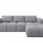 Narożnik z funkcją spania Flavio prawy L-kształtny z pojemnikiem na pościel szara plecionka