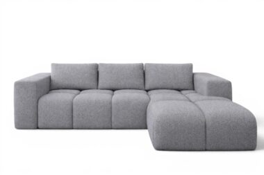 Narożnik z funkcją spania Flavio prawy L-kształtny z pojemnikiem na pościel szara plecionka