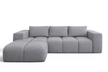 Narożnik z funkcją spania Flavio lewy L-kształtny z pojemnikiem na pościel szara plecionka