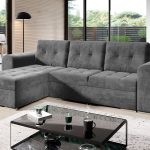 Narożnik z funkcją spania Bari uniwersalny L-kształtny z pojemnikiem na pościel szary welur