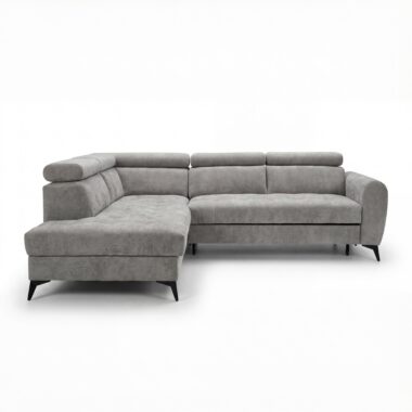 Narożnik z funkcją spania Bjorn L lewy z pojemnikiem na pościel szary szenil