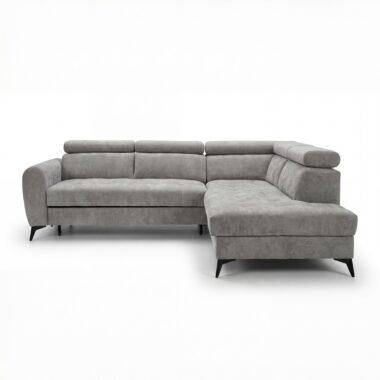 Narożnik z funkcją spania Bjorn L prawy z pojemnikiem na pościel szary szenil