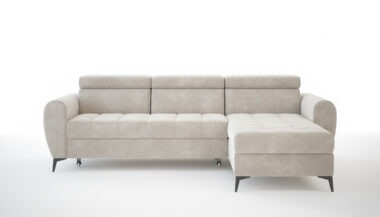 Narożnik z funkcją spania Bjorn uniwersalny L-kształtny z regulowanymi zagłówkami jasnobeżowy welur