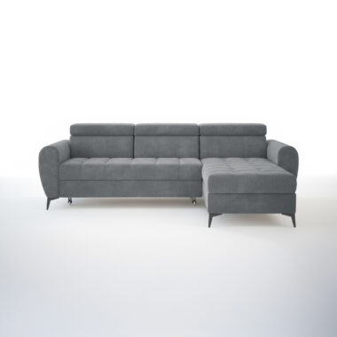 Narożnik z funkcją spania Bjorn uniwersalny L-kształtny z regulowanymi zagłówkami szary welur