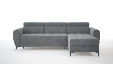 Narożnik z funkcją spania Bjorn uniwersalny L-kształtny z regulowanymi zagłówkami szary welur