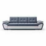 Kanapa z funkcją spania Enzo z pojemnikiem na pościel granatowy welur z białą ekoskórą