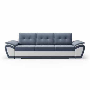 Kanapa z funkcją spania Enzo z pojemnikiem na pościel granatowy welur z białą ekoskórą