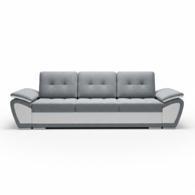 Kanapa z funkcją spania Enzo z pojemnikiem na pościel szary welur z białą ekoskórą