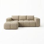 Narożnik z funkcją spania Flavio lewy L-kształtny z pojemnikiem na pościel jasnobeżowa plecionka