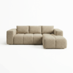 Narożnik z funkcją spania Flavio prawy L-kształtny z pojemnikiem na pościel jasnobeżowa plecionka