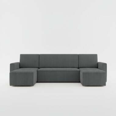 Narożnik z funkcją spania Mimir U-kształtny z pojemnikiem na pościel szary sztruks