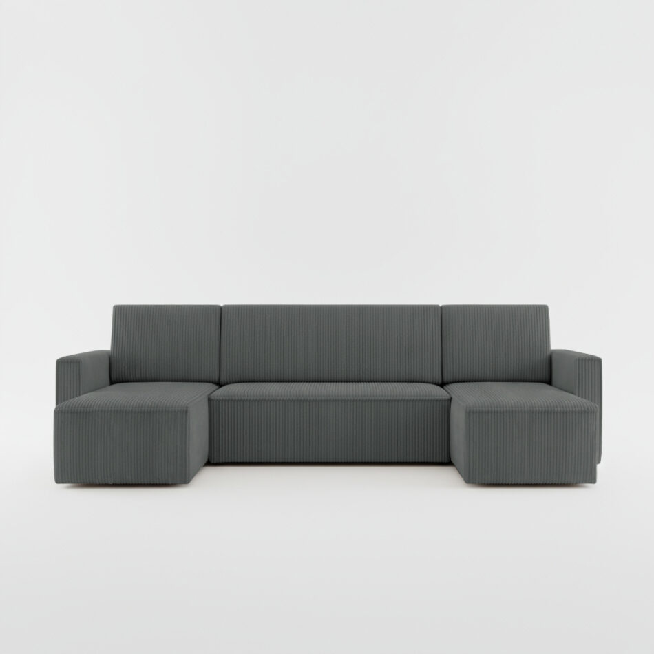 Narożnik z funkcją spania Mimir U-kształtny z pojemnikiem na pościel szary sztruks