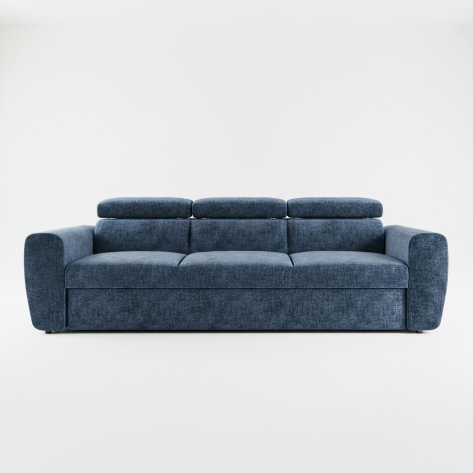 Kanapa z funkcją spania Napoli z regulowanymi zagłówkami granatowy szenil