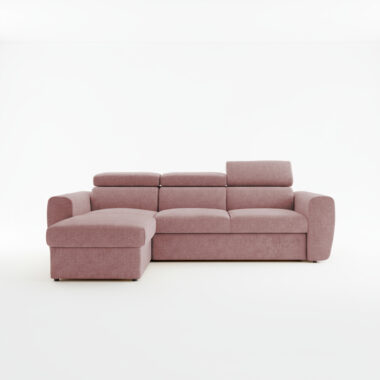 Narożnik z funkcją spania Napoli uniwersalny L-kształtny z pojemnikiem na pościel różowy szenil