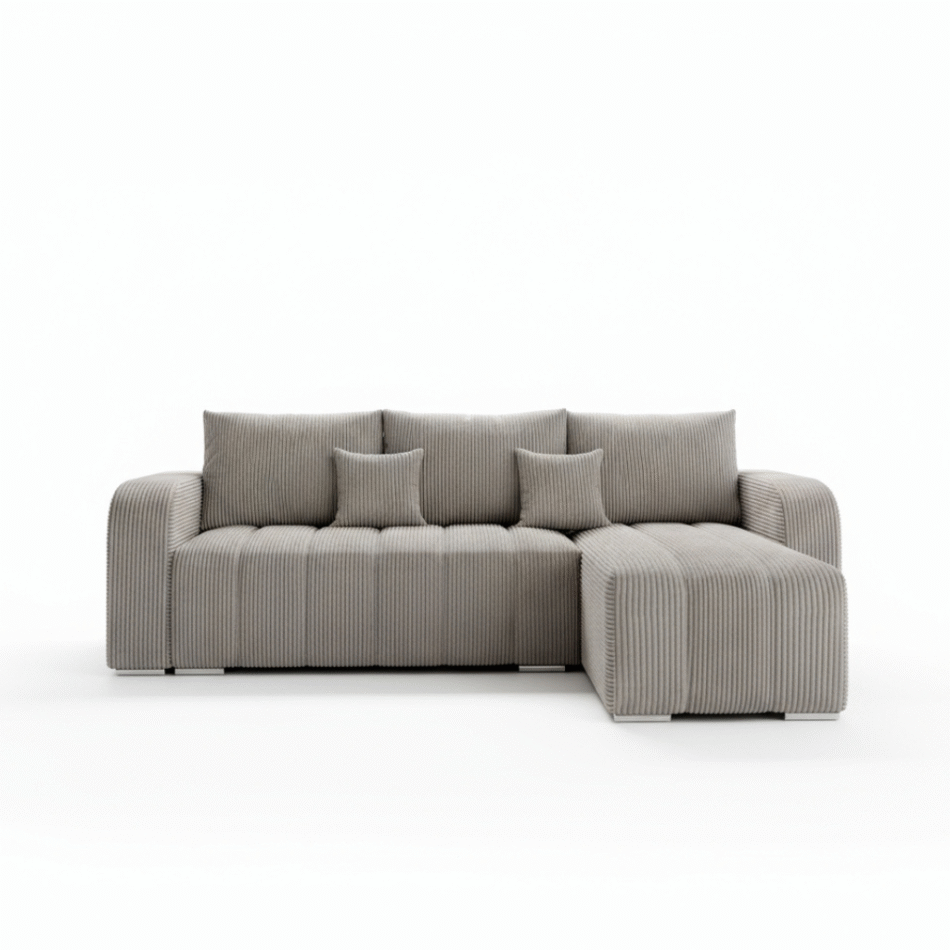 Narożnik z funkcją spania Pufetto uniwersalny L-kształtny z pojemnikiem na pościel beżowy sztruks