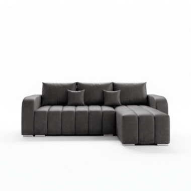 Narożnik z funkcją spania Pufetto uniwersalny L-kształtny z pojemnikiem na pościel grafitowy welur