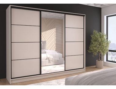 Szafa przesuwna Kashi 200 cm z lustrem i szufladami kaszmir