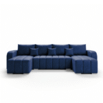 Narożnik z funkcją spania Pufetto U-kształtny z pojemnikiem na pościel granatowy welur